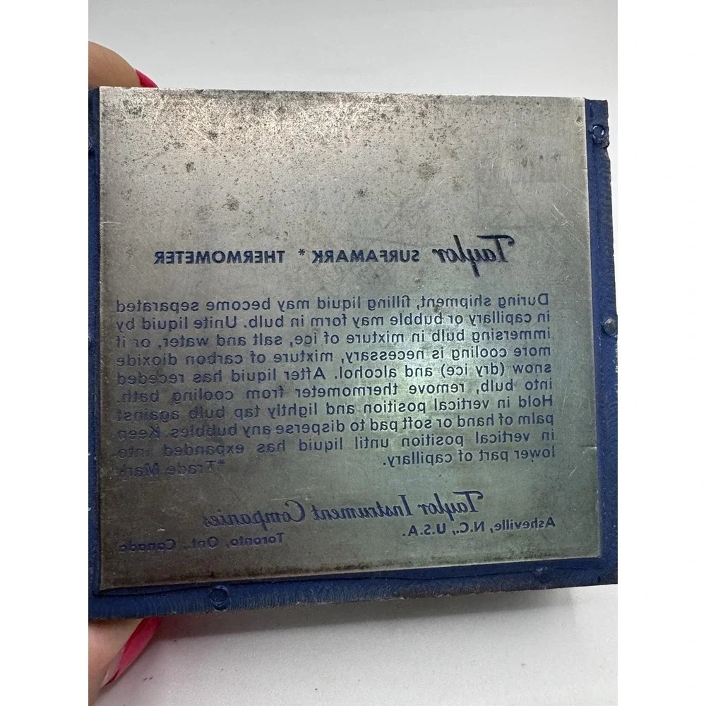 Vintage Taylor Surfamark Thermometer Printer Block For Packaging